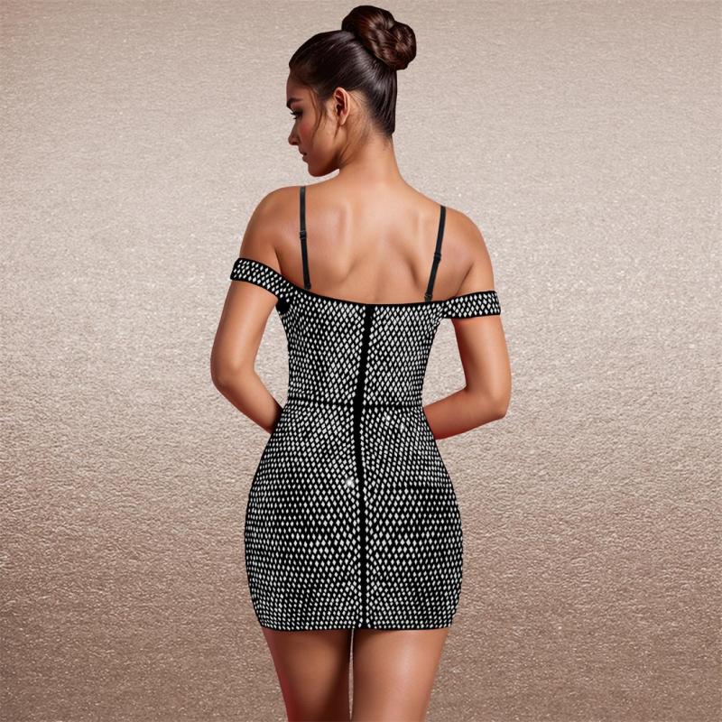 Black Women's Rhinestone Strap Backless Dress - Sexy Slim Fit Hip-Covering Evening Party Dress