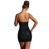 Black Hollow Out Diamonds Halter Low Cut Sexy Party Bodycon Evening Club Dress