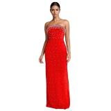 Red Off the Shoulder Diamonds Pearls Women Evening Nights Long Dress