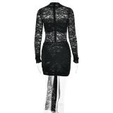 Black Lace Hollow Out Sheer Sexy Evening Club Dress