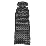 Black Off Shoulder Crop Tops Two Pieces Diamonds Sexy Luxury Bodycon Skirt Dress