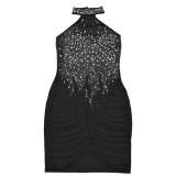 Black Halter Sleeveless Diamonds Bodycon Party Mini Dress