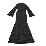 Black Mesh See Through Long Sleeve Diamonds Luxury Evening Formal Maxi Dress
