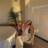 White Sleeveless Knitted Lace Hollow Out Backless Pure Desire Sexy Evening Prom Maxi Dress