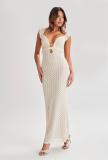 Beige Sleeveless Knitted Lace Hollow Out Backless Pure Desire Sexy Evening Prom Maxi Dress