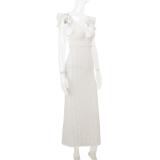 Beige Sleeveless Knitted Lace Hollow Out Backless Pure Desire Sexy Evening Prom Maxi Dress