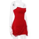 Red Off Shoulder Lace Hollow Out Sexy Party Socialite Elegant Mini Dress