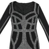 Black Mesh Long Sleeve Rhinestones Low Cut Sexy Bodycon Formal Long Dress