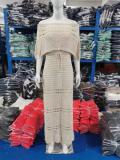 Beige Off Shoulder Knit Shawl Top Pleated Hollow Out Evening Sexy Maxi Dress