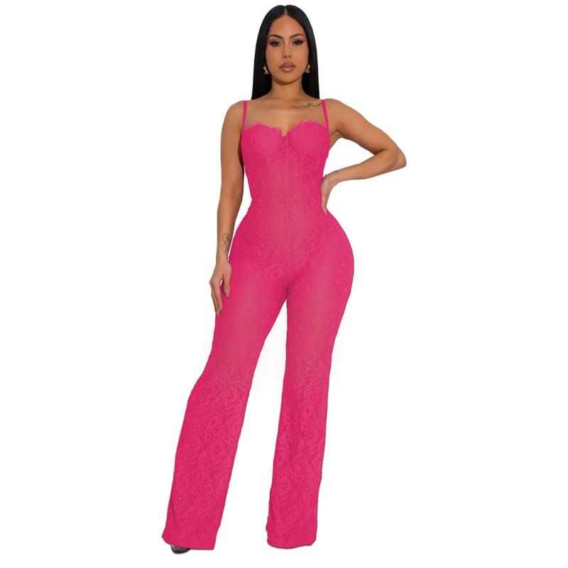 Black Straps Low Cut Lace Hollow Out Party Women Bodycon Sexy Jumpsuit 004