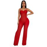 Black Straps Low Cut Lace Hollow Out Party Women Bodycon Sexy Jumpsuit 003