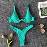 Green Women's Sexy Separate Steel Ring Bikini Swimsuit