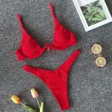 Red Women's Sexy Separate Steel Ring Bikini Swimsuit