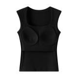 Black Women's Camisole Padded One-piece Wide Shoulder Strap Vest