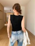 Black Women's Camisole Padded One-piece Wide Shoulder Strap Vest