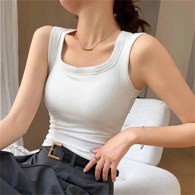 White Women's Camisole Padded One-piece Wide Shoulder Strap Vest