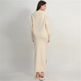 Apricot Long Sleeve V Neck Pullover Two Pieces Knit Fashion Casual Formal Midi Dress