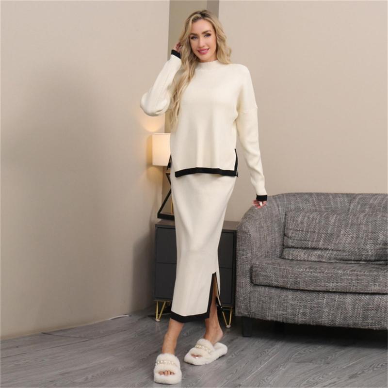 Apricot Women's Two Pieces Knitted Pullover Casual Office Lady Formal Skirt Dress Set