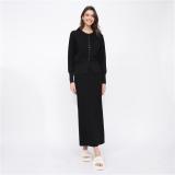 Black Two Pieces Buttons Cardigan Pullover Knitted Casual Office Lady Formal Skirt Dress