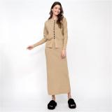 Camel Two Pieces Buttons Cardigan Pullover Knitted Casual Office Lady Formal Skirt Dress