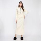 Apricot Two Pieces Buttons Cardigan Pullover Knitted Casual Office Lady Formal Skirt Dress