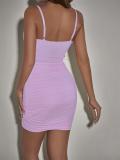 Purple Straps Off Shoulder Cut Out Lace Up Bandage Pleated Club Mini Dress