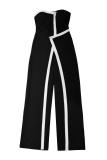 Black Off Shoulder Button Sleeveless Irregular Bodycon Casual Sexy Jumpsuit