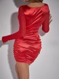 Red Mesh Sleeve Low Cut Lace Underwire Bodycon Elegant Sexy Mini Dress