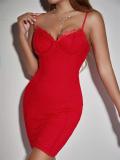 Red Straps Low Cut Lace Underwire Bodycon Elegant Sexy Mini Dress