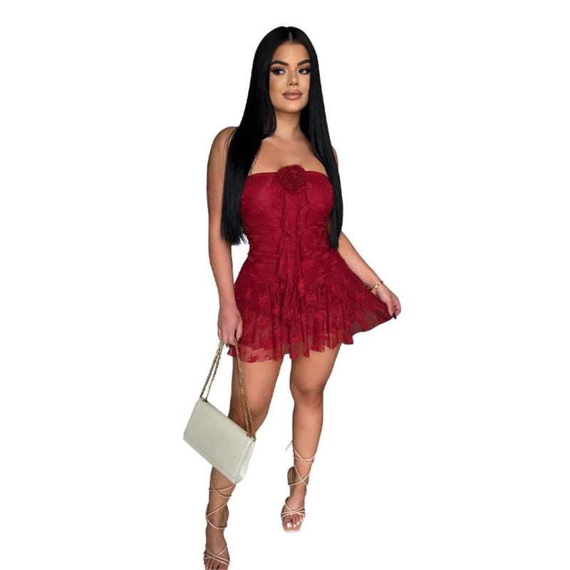 Red Off Shoulder Lace Hollow Out Sexy Party Mini Dress