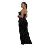 Black Off Shoulder Sequins Slit Luxury Women Party Maxi Dress