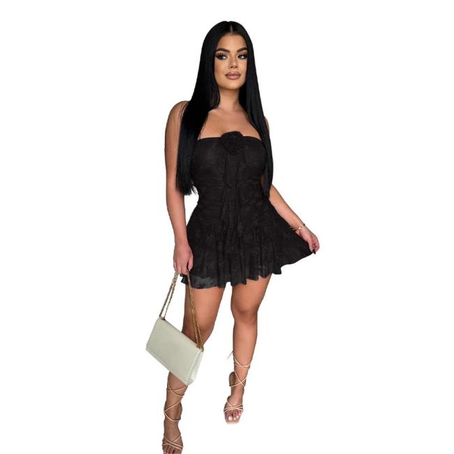 Black Off Shoulder Lace Hollow Out Sexy Party Mini Dress