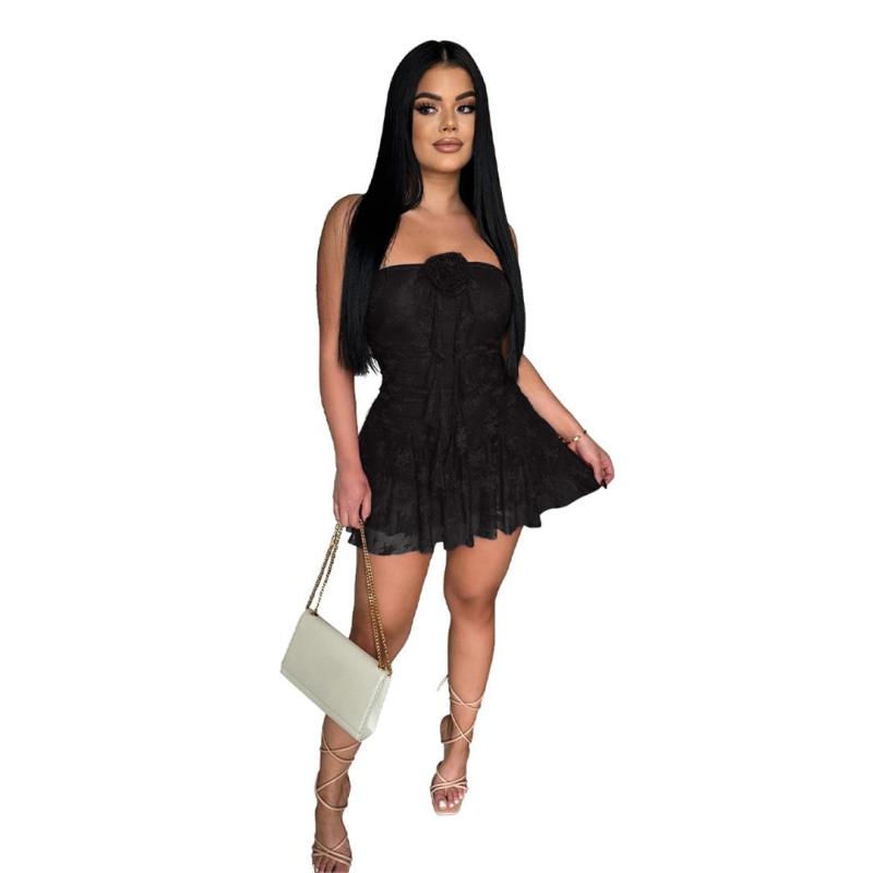 Black Off Shoulder Lace Hollow Out Sexy Party Mini Dress