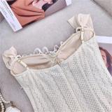 White Straps Low Cut V Neck Peals Tassels Bodycon Pleated Women Formal Mini Dress