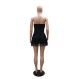 Black Off Shoulder Lace Hollow Out Sexy Party Mini Dress