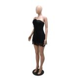 Black Off Shoulder Lace Hollow Out Sexy Party Mini Dress