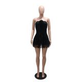 Black Off Shoulder Lace Hollow Out Sexy Party Mini Dress
