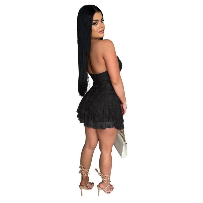 Black Off Shoulder Lace Hollow Out Sexy Party Mini Dress