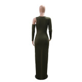 Green Cut Out Long Sleeve Snatched Bodycon Slit Party Evening Dress