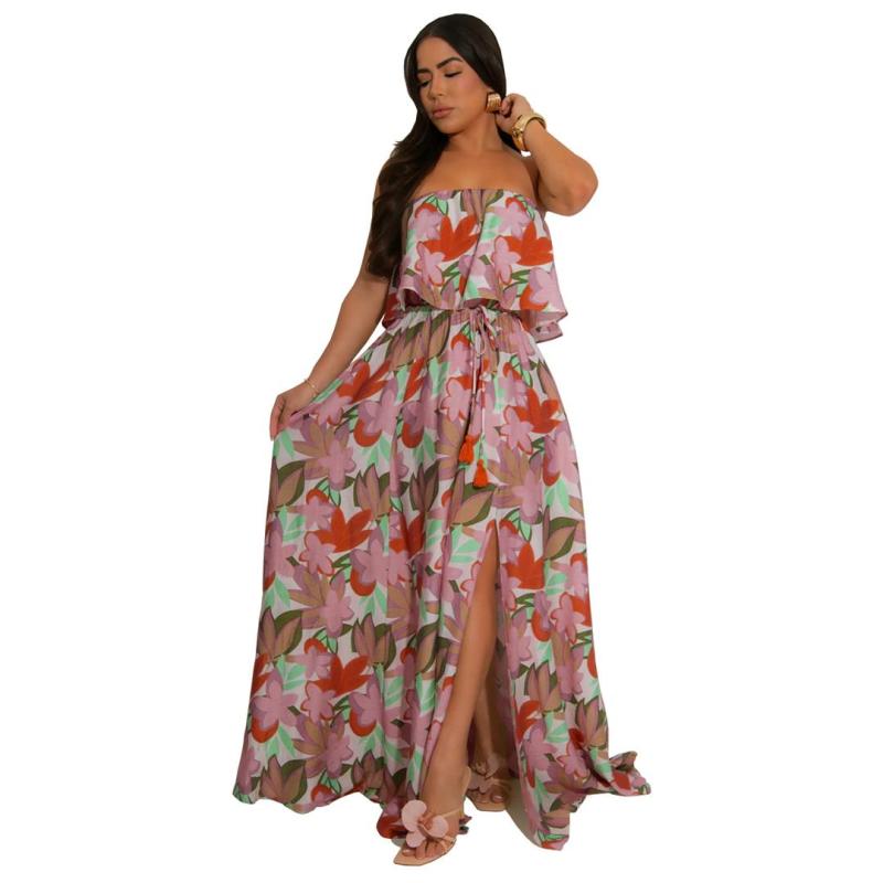 Red Off Shoulder Printed Ruffles Fashion Floral Maxi Dress