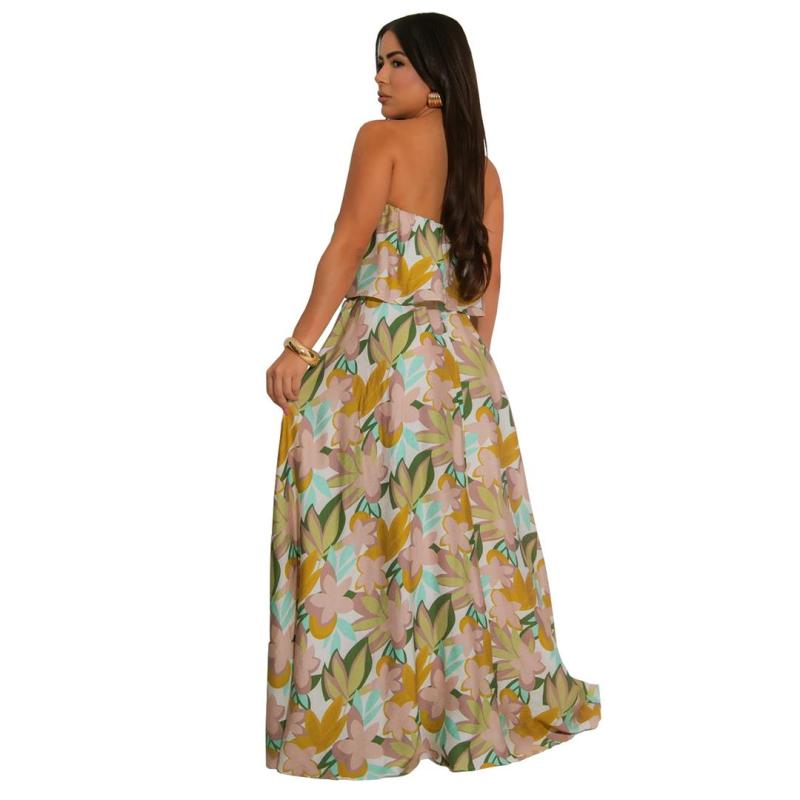 Beige Off Shoulder Printed Ruffles Fashion Floral Maxi Dress