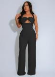 Black Sleeveless Straps Low Cut Bodycon Weaving Bodycon Casual Jumpsuits