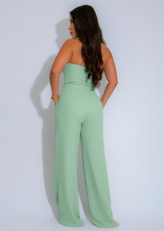 Green Sleeveless Straps Low Cut Bodycon Weaving Bodycon Casual Jumpsuits