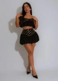 Black Straps Sleeveless Ruffles Two Pieces Women Party Mini Skirt Dress