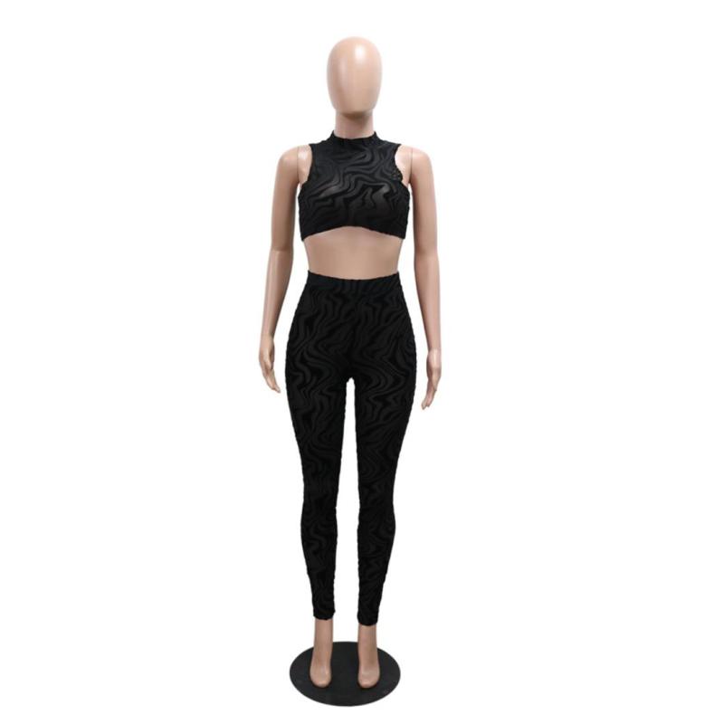 Black Two Pieces Sleeveless Bodycon Sexy Women's Club Pant Sets Dress