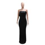 Black Off Shoulder Sleeveless Pleated Sequins Evening Party Clubwear