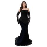 Black Lace Sleeve Two Pieces Elegant Women Formal Evening Prom Dress