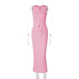 Pink Buttons Single-Breasted Cardigan Striped Bodycon Women Skirt Sets Dress