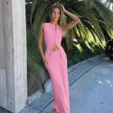 Pink Buttons Single-Breasted Cardigan Striped Bodycon Women Skirt Sets Dress