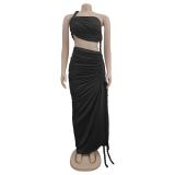 Black Sleeveless Straps Weaving Cut Out High Slit Bodycon Long Dress